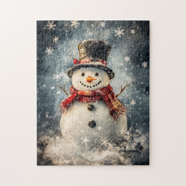 Puzzle Illustration de Snowman Snowflakes rustiques (Vertical)