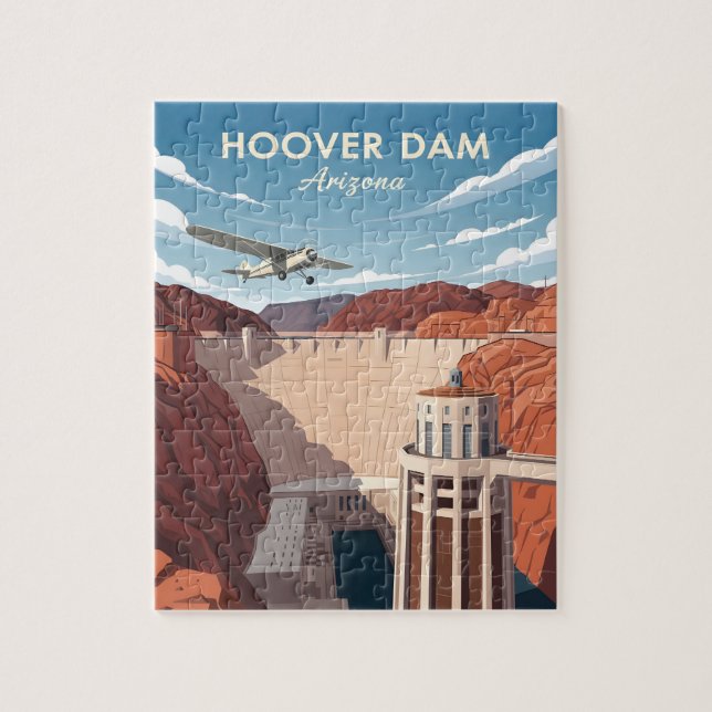 Puzzle Illustration de style vintage du barrage hoover (Vertical)
