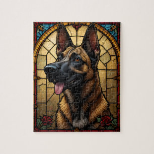 Puzzle Illustration de style vitrail du Malinois belge