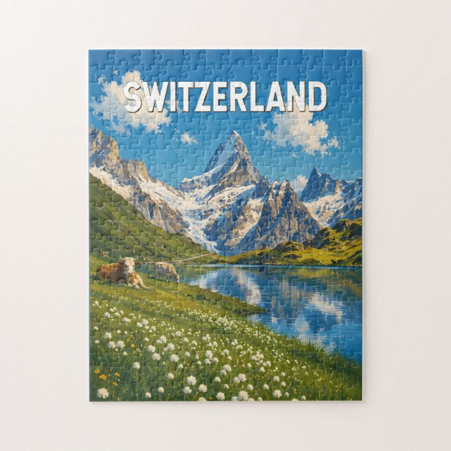 Puzzle Illustration de vache de vaches suisses Art de voy (Vertical)