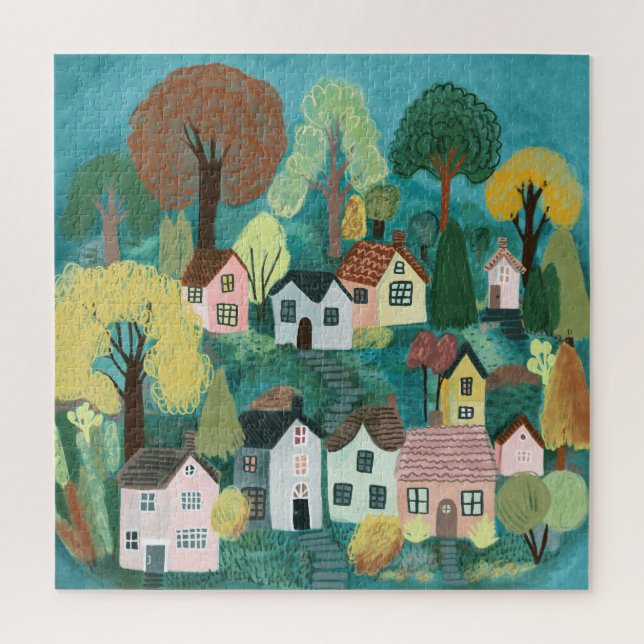 Puzzle Illustration de village de campagne magnifique aqu (Vertical)