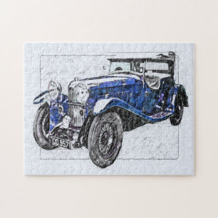 Puzzle Illustration de voiture Vintage bleu