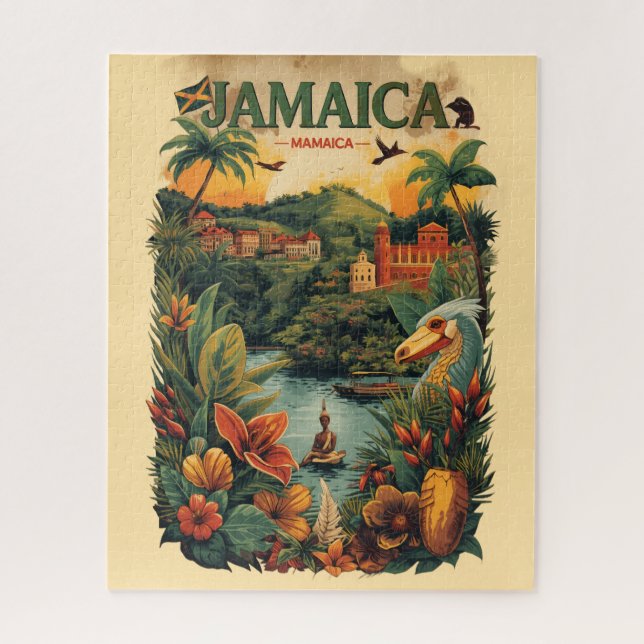 Puzzle Illustration de voyage à la Jamaïque de style vint (Vertical)