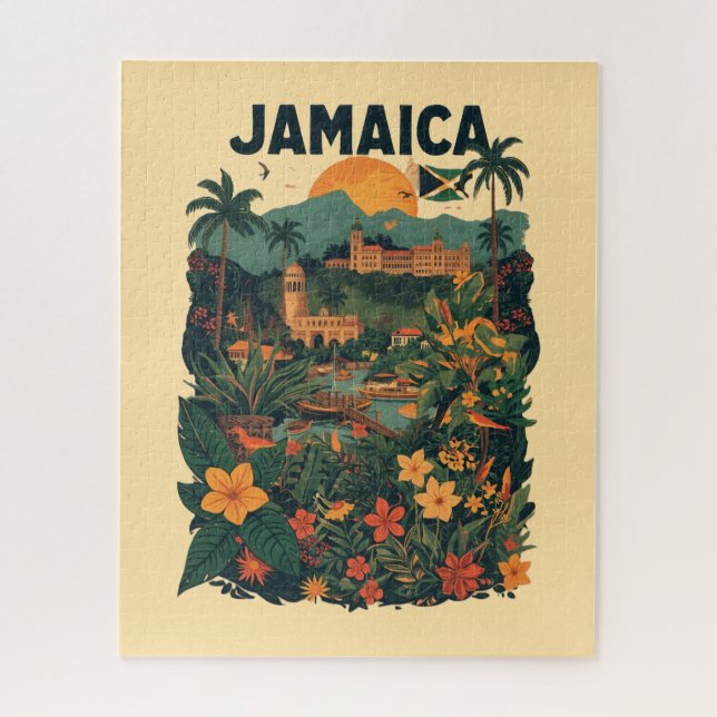 Puzzle Illustration de voyage à la Jamaïque de style vint (Vertical)
