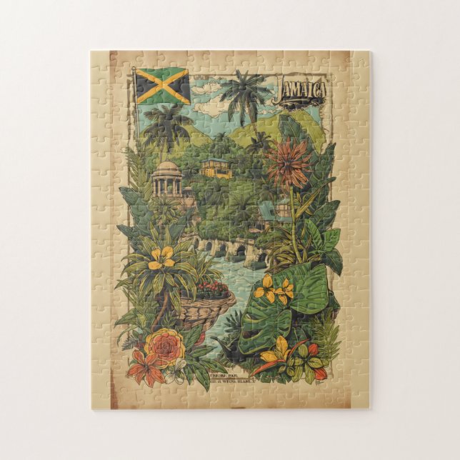 Puzzle Illustration de voyage à la Jamaïque de style vint (Vertical)