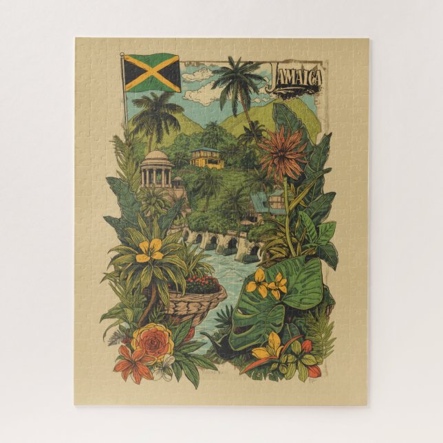 Puzzle Illustration de voyage à la Jamaïque de style vint (Vertical)