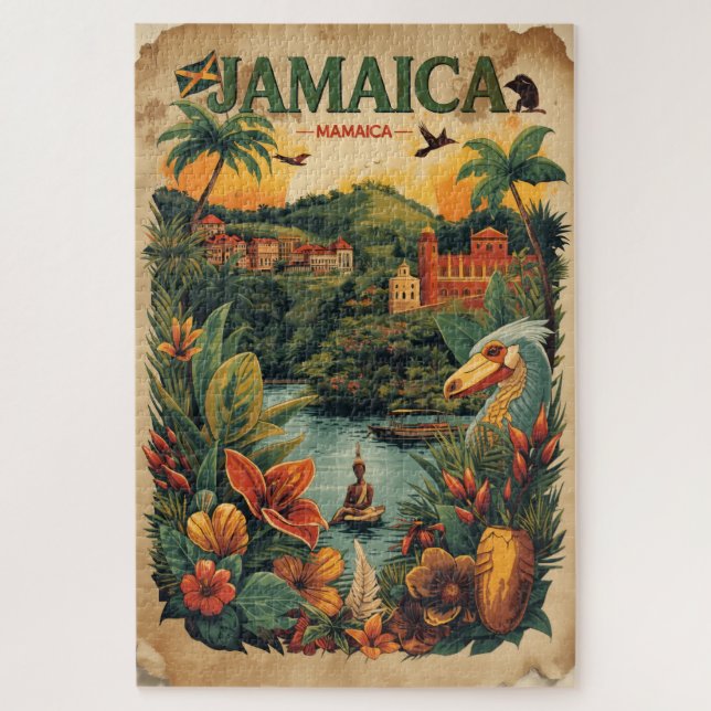 Puzzle Illustration de voyage à la Jamaïque de style vint (Vertical)