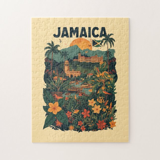 Puzzle Illustration de voyage à la Jamaïque de style vint (Vertical)