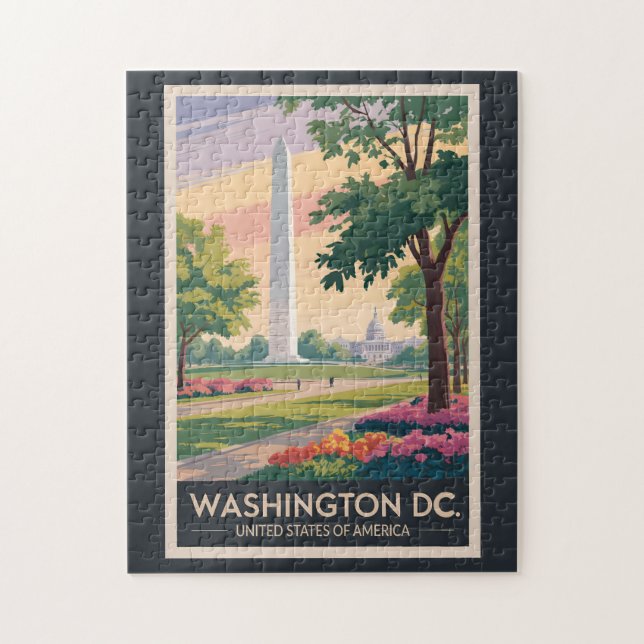 Puzzle Illustration de voyage d'art vintage de Washington (Vertical)