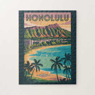 Puzzle Illustration de voyage d'art vintage Honolulu Hawa