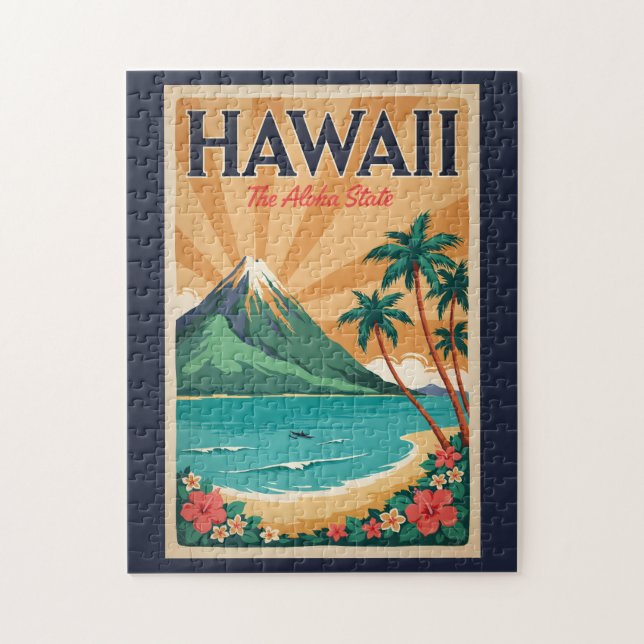Puzzle Illustration de voyage de volcan d'Hawaii Art vint (Vertical)