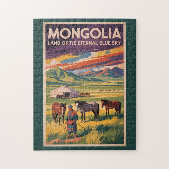Puzzle Illustration de voyage de votre mongolienne rétro (Vertical)