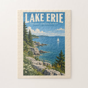 Puzzle Illustration de voyage du lac Érié Art vintage