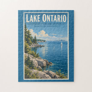 Puzzle Illustration de voyage du lac Ontario Art vintage