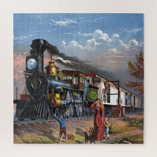 Puzzle Illustration de voyage du train vintage (Vertical)