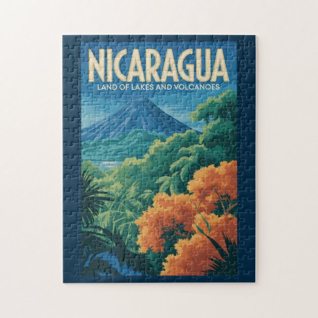 Puzzle Illustration de voyage du volcan du Nicaragua Art  (Vertical)