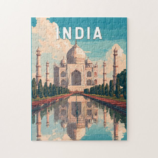 Puzzle Illustration de voyage en Inde Art vintage (Vertical)