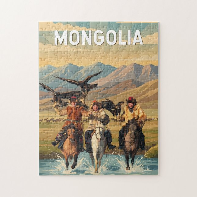 Puzzle Illustration de voyage Mongolie Art vintage (Vertical)