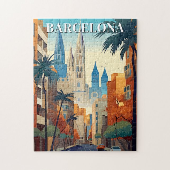 Puzzle Illustration de voyage rétro à Barcelone (Vertical)