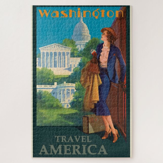 Puzzle Illustration de voyage Vintage de Washington DC (Vertical)