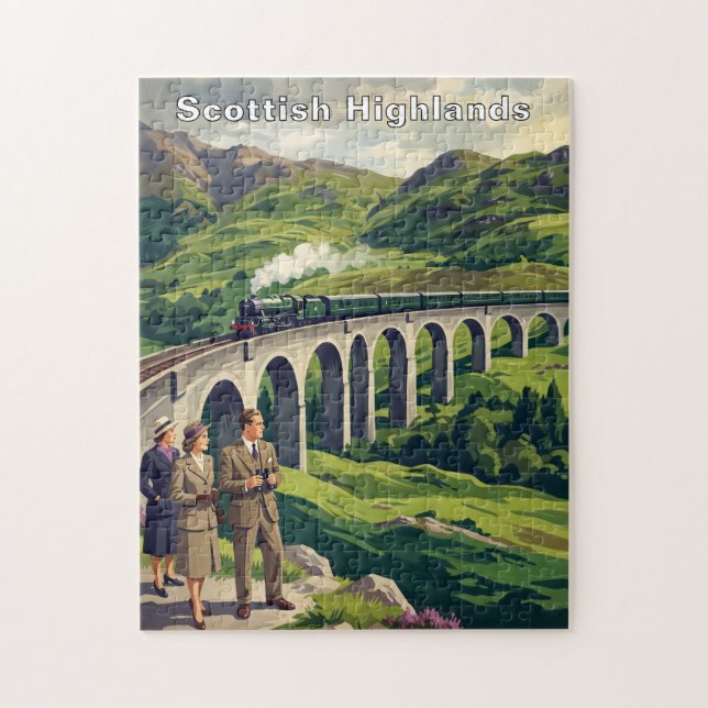 Puzzle Illustration de voyage vintage des Highlands écoss (Vertical)