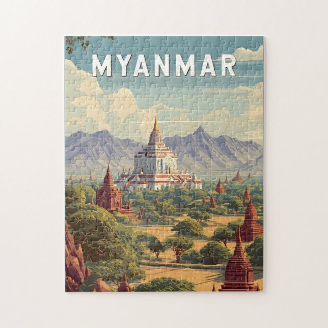 Puzzle Illustration de voyage vintage Myanmar (Vertical)