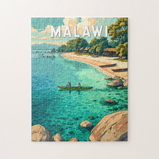 Puzzle Illustration de voyage vintage sur le Malawi (Vertical)