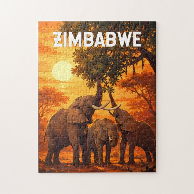 Puzzle Illustration de voyage vintage sur le Zimbabwe (Vertical)
