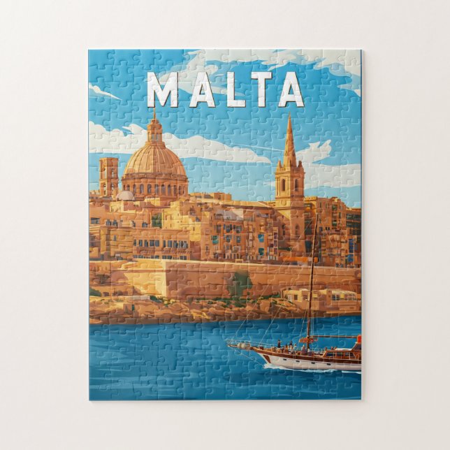 Puzzle Illustration de voyage vintage sur Malte Art (Vertical)