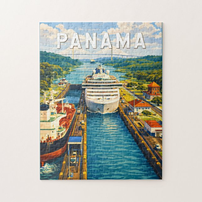 Puzzle Illustration de voyage vintage sur Panama (Vertical)