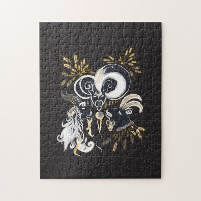 Puzzle Illustration d'encre de chèvre noire et blanche (Vertical)