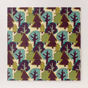 Puzzle Illustration des arbres à gribouillis couleur forê