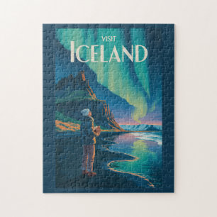 Puzzle Illustration des aurores boréales d'Islande Art de