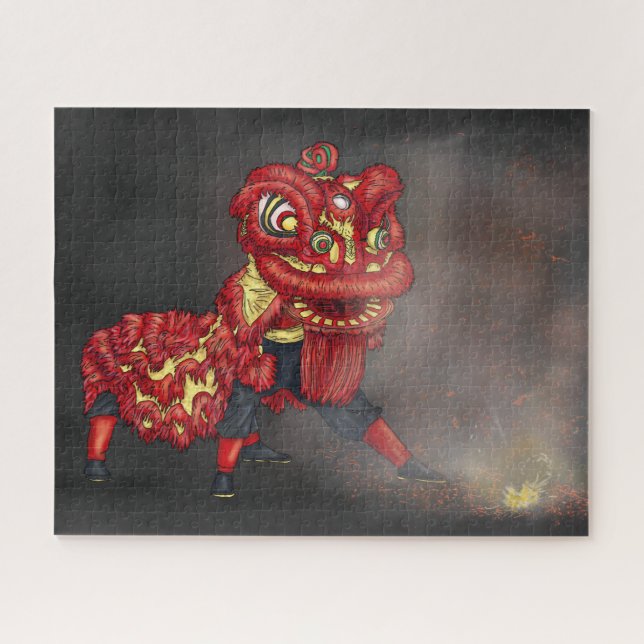 Puzzle Illustration des danseurs de lions chinois Firecra (Horizontal)