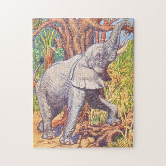 Puzzle Illustration des éléphants Livre Vintage pour enfa (Vertical)