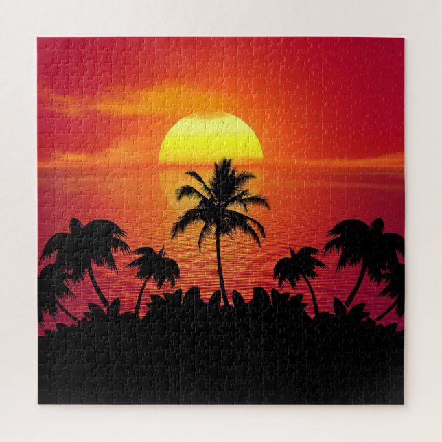 Puzzle Illustration des palmiers du coucher de soleil de  (Vertical)