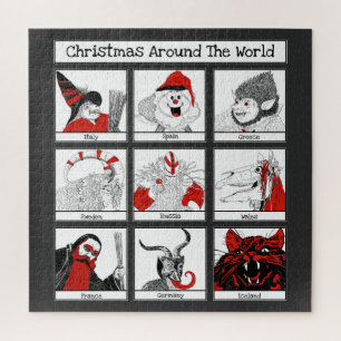 Puzzle Illustration des personnages de Noël dans le monde