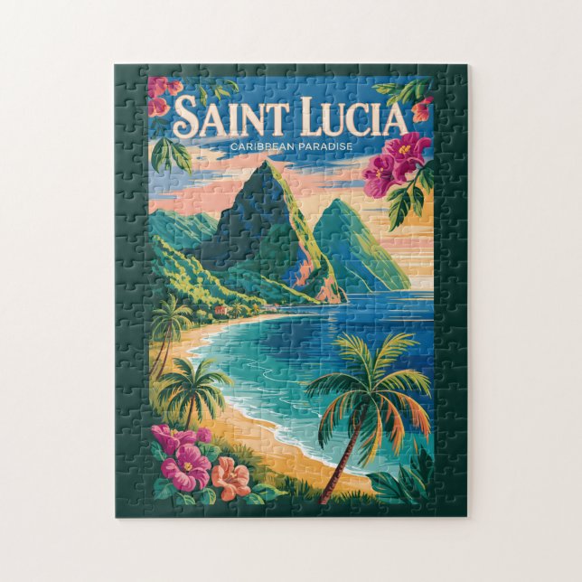 Puzzle Illustration des Pitons de Sainte-Lucie Art de voy (Vertical)