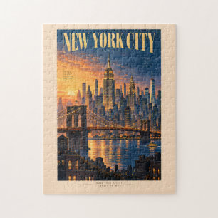 Puzzle Illustration du coucher de soleil sur la ville de 
