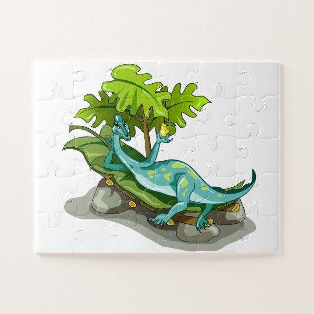 Puzzle Illustration D'Un Bain De Soleil Iguanodon. (Horizontal)