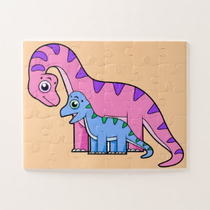 Puzzle Illustration D'Un Brachiosaurus Mère Et Enfant.