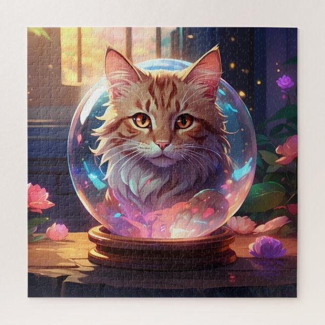 Puzzle Illustration d'un chat dans une balle de cristal (Vertical)