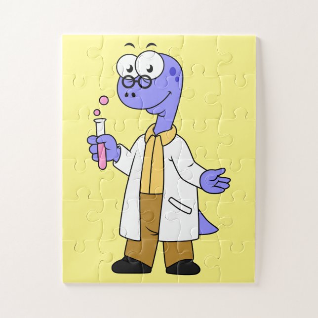 Puzzle Illustration D'Un Chimiste Brontosaurus. (Vertical)