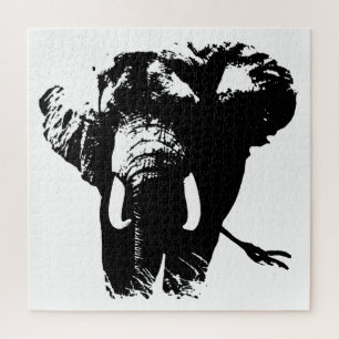 Puzzle Illustration d'un éléphant blanc noir