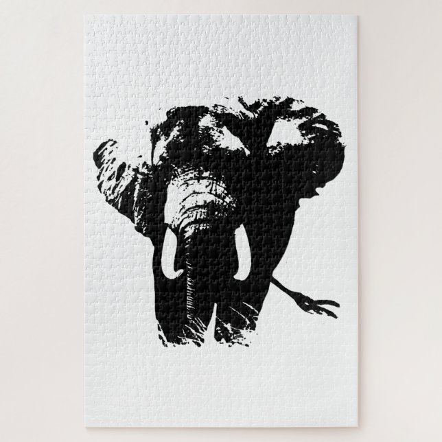 Puzzle Illustration d'un éléphant blanc noir (Vertical)