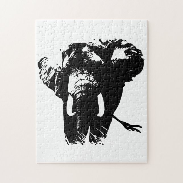 Puzzle Illustration d'un éléphant blanc noir (Vertical)