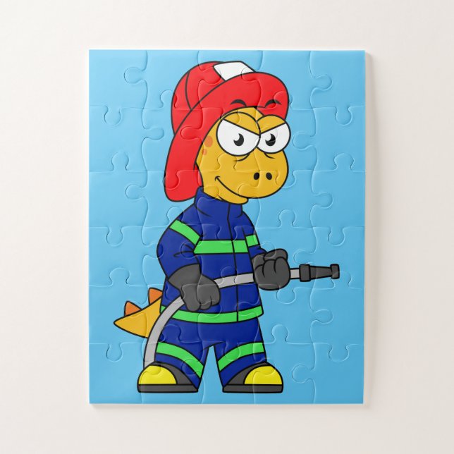 Puzzle Illustration D'Un Pompier Tyrannosaurus Rex. (Vertical)