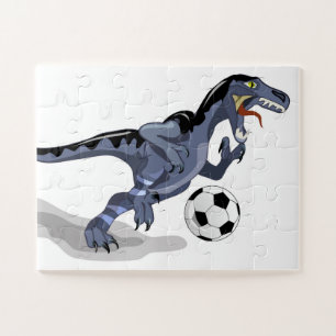 Puzzle Illustration D'Un Raptor Dinosaure Jouant Au Footb