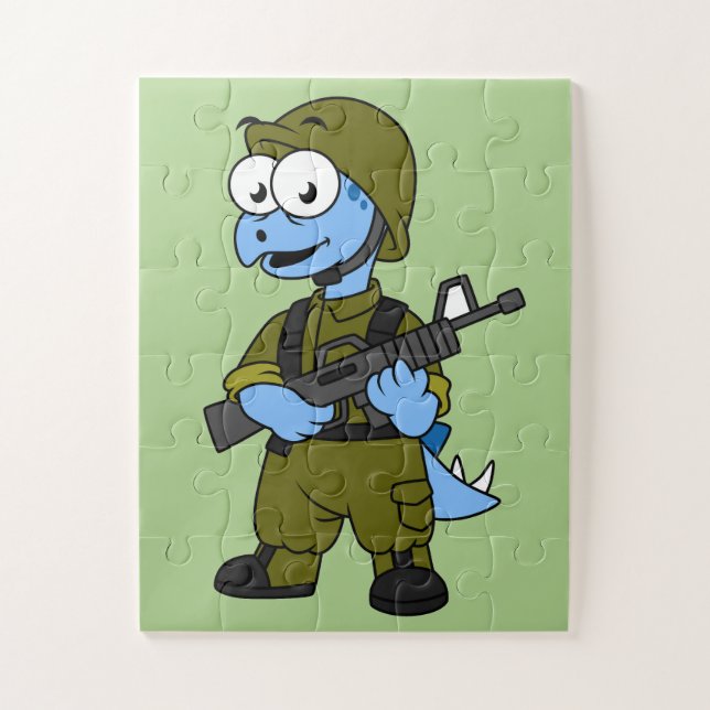 Puzzle Illustration D'Un Soldat De Stegosaurus. (Vertical)