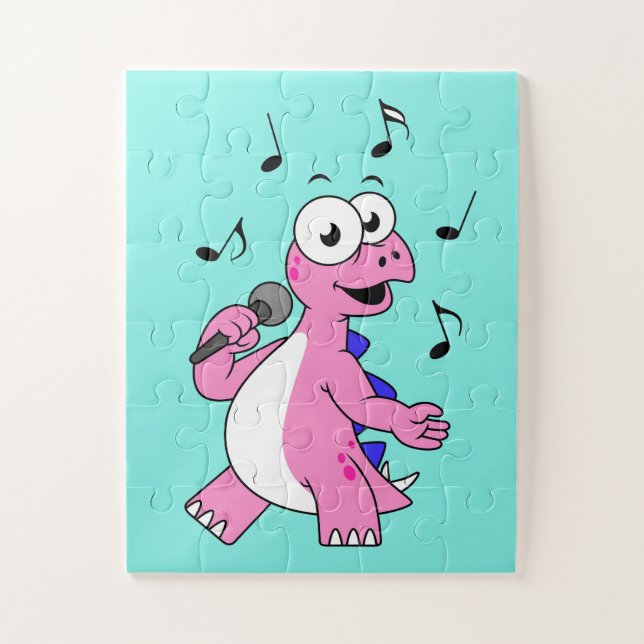 Puzzle Illustration D'Un Stegosaurus Chantant. (Vertical)